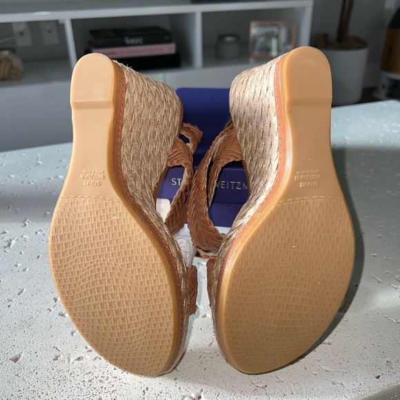 STUART WEITZMAN Elixir Wedge Sandals in Adobe Vecchio Nappa Leather (Size 10) - Picture 9 of 9